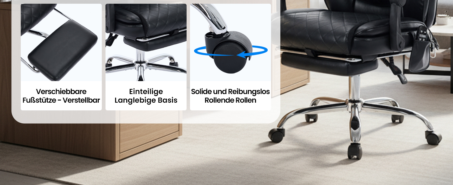 Офісне крісло Colamy з ергономічною підтримкою спини, регульованою підголівником та функцією масажу (чорний)