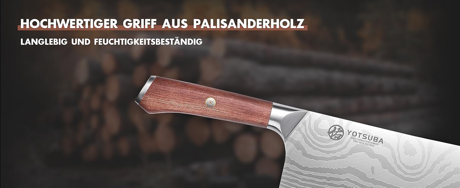 Кухонний ніж YOTSUBA Hackmesser 18 см: професійний кухонний тесак для м'яса та овочів з ергономічною ручкою Pakkawood