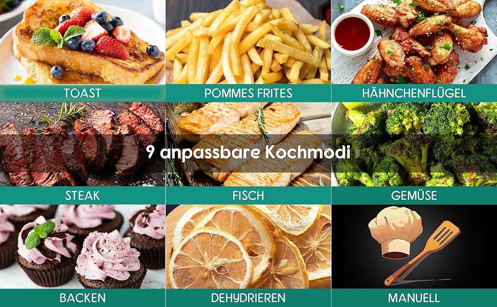 Фритюрниця повітряна подвійна 10L з 2 відсіками | 2400W, 9 програм, таймер, економія енергії, миється в посудомийній машині, сірий колір