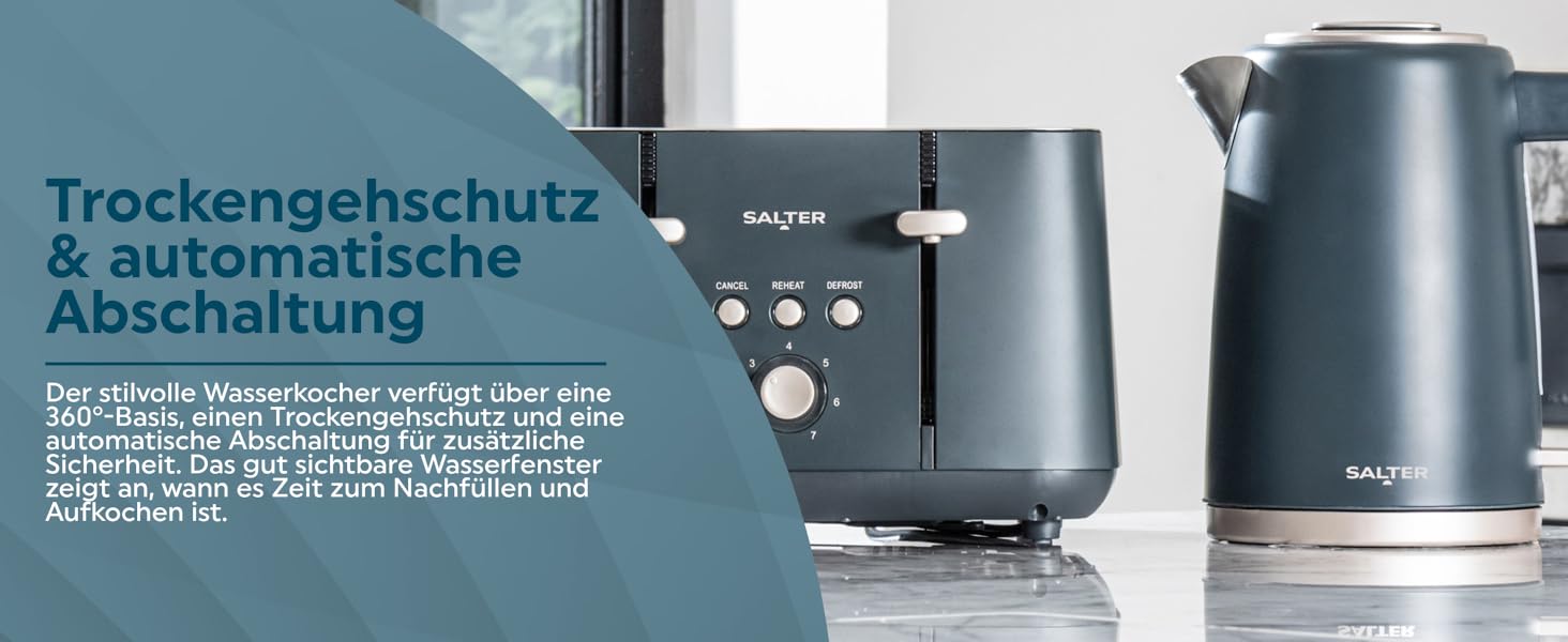 Електричний чайник Salter Marino 1.7L з функцією швидкого кип'ятіння, фільтром від накипу, поворотним основанням та захистом від сухого кип'ятіння