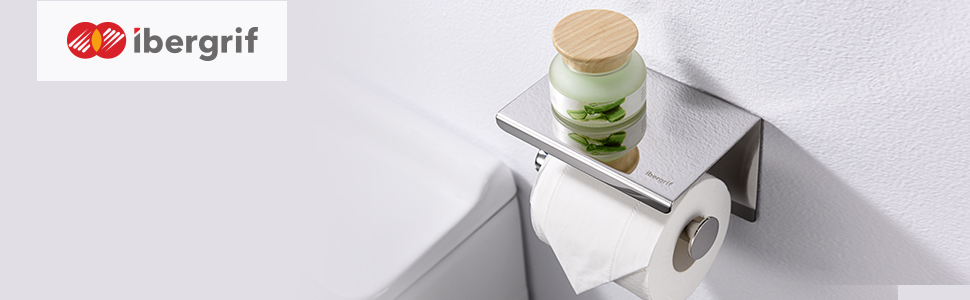 Тримач туалетного паперу Ibergrif з 2 способами монтажу, без свердління, з полицею, нержавіюча сталь (полірована)