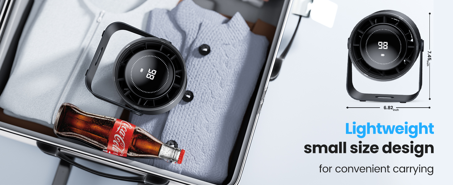 Вентилятор WSKEN з акумулятором - турбо режим, цифровий дисплей, 100 швидкостей, портативний настільний вентилятор, 115° обертання, потужний потік повітря, тиха робота, міні вентилятор для офісу, на вулицю, блакитний/чорний