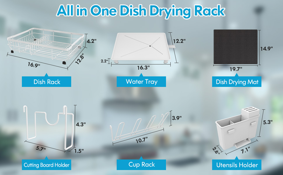 Сушарка для посуду MAJALiS 2-ярусна з піддоном та килимком, з тримачем для столових приборів, чорна (біло-чорна)