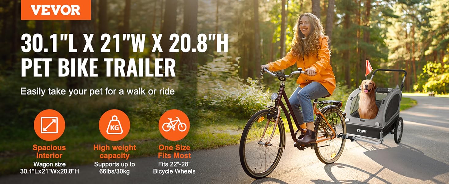 Універсальний велосипедний причіп VEVOR для собак та дітей 40 кг, 2в1, сталь + Oxford 600D, 1470x720x780 мм
