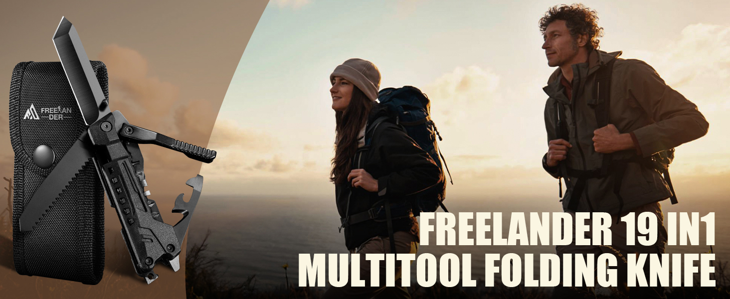 Freelander 21-in-1 Folding Multitool - Pliers, Knife, Saw, Screwdriver Bits, Camping Gear with Nylon Pouch for Outdoor Use, Men's Gift