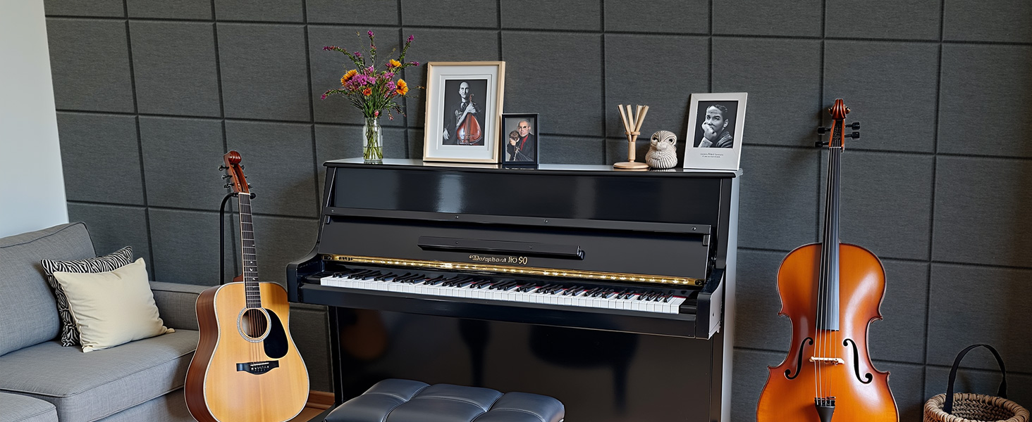 Акустичні панелі для шумоізоляції стін самоклеючі, квадратні звукопоглинаючі плити високої щільності, 30x30x0.9 см, чорні, 12 шт.