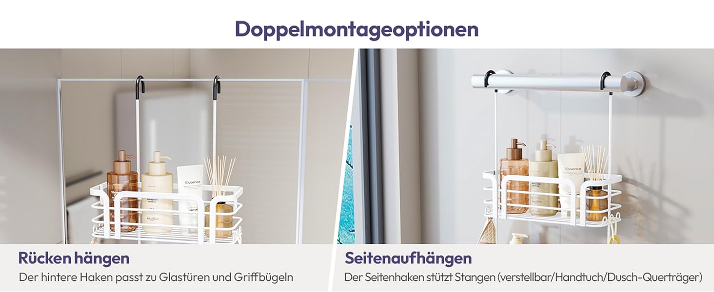 Поличка для душу SWTYMIKI: нержавіюча сталь, 11 гачків, 2 способи встановлення, аксесуари для душу (біла)