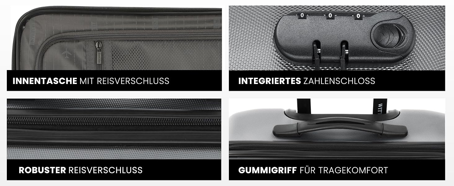 ВалізаWITTCHEN Globe Line сірого кольору (4 шт.): велика, середній, маленька, ручна. ABS, телескопічна ручка, кодовий замок, 4 колеса