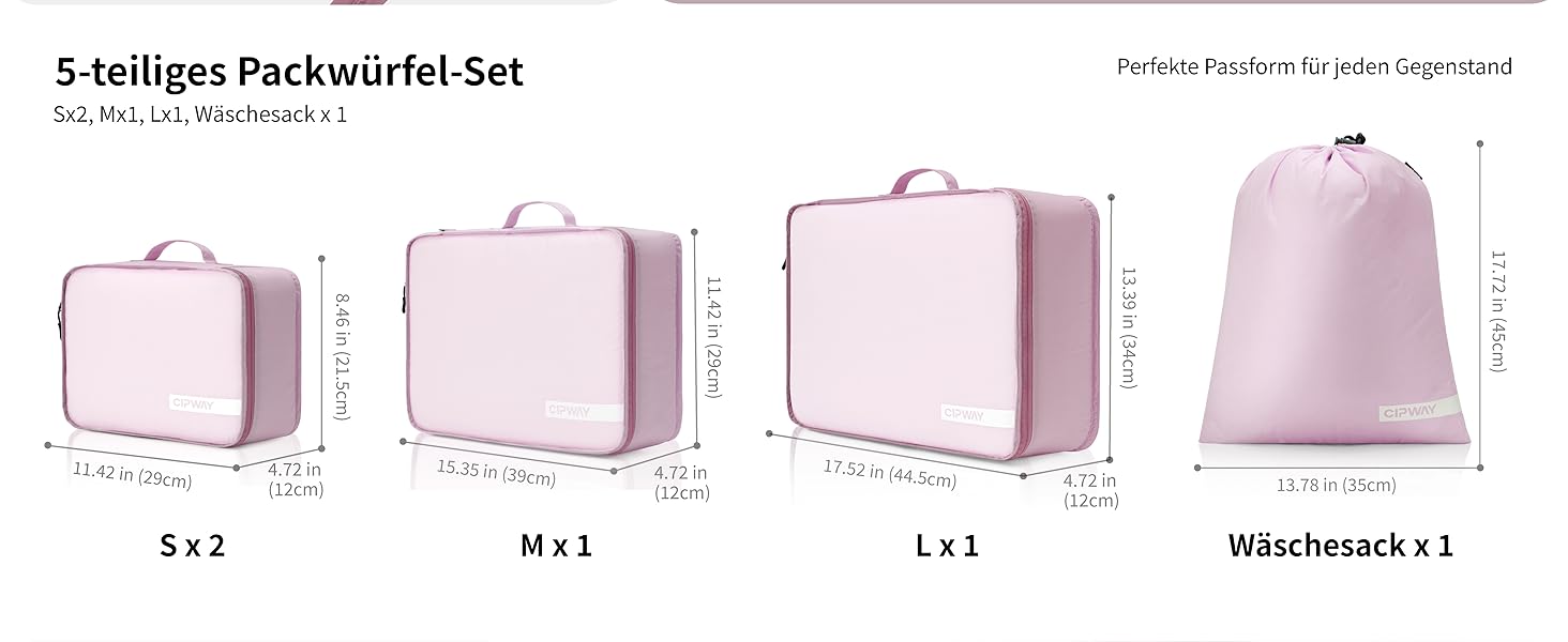 Органайзер для валізи Cipway, 5 шт. Кулічки для одягу для подорожей, нейлон, сірий (5шт, м'ятно-рожевий)