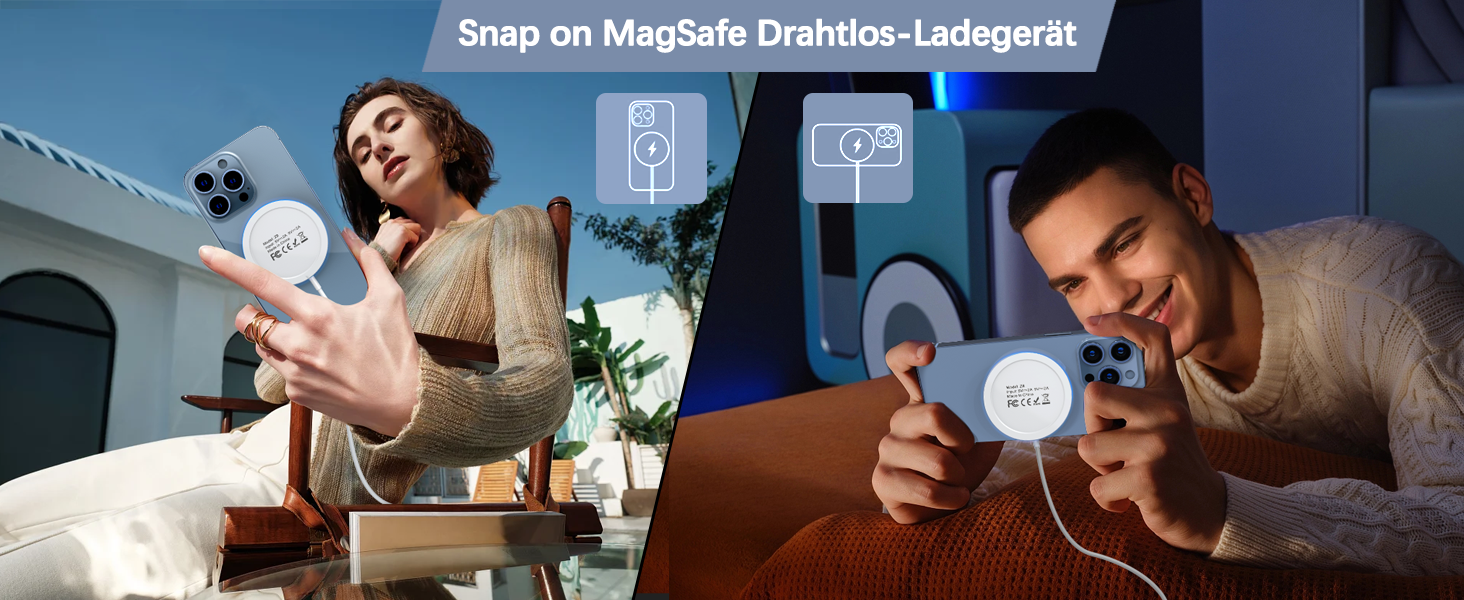 Бездротовий зарядний пристрій для iPhone, AirPods: LED-зарядка з двома портами (фіолетовий)