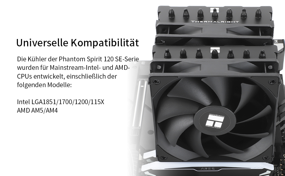 Thermalright Phantom Spirit 120 SE BLACK - Кулер для CPU з 7 Heatpipes, 2 x 120mm PWM вентилятори, AM4/AM5/Intel LGA1851/1700/1150/1151/1200