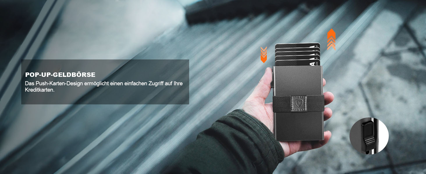 Чоловічий гаманець TOYFID з відділом для AirTag, 12 слотів для карток, відділення для паперових грошей, RFID захист, швидкодіюча кнопка виштовхування, алюміній, сірий