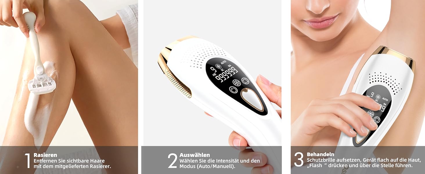 Пристрій для епіляції IPL з охолодженням 6°C, безболісна епіляція для тіла та обличчя, 999,900 імпульсів, 9 рівнів потужності, білий