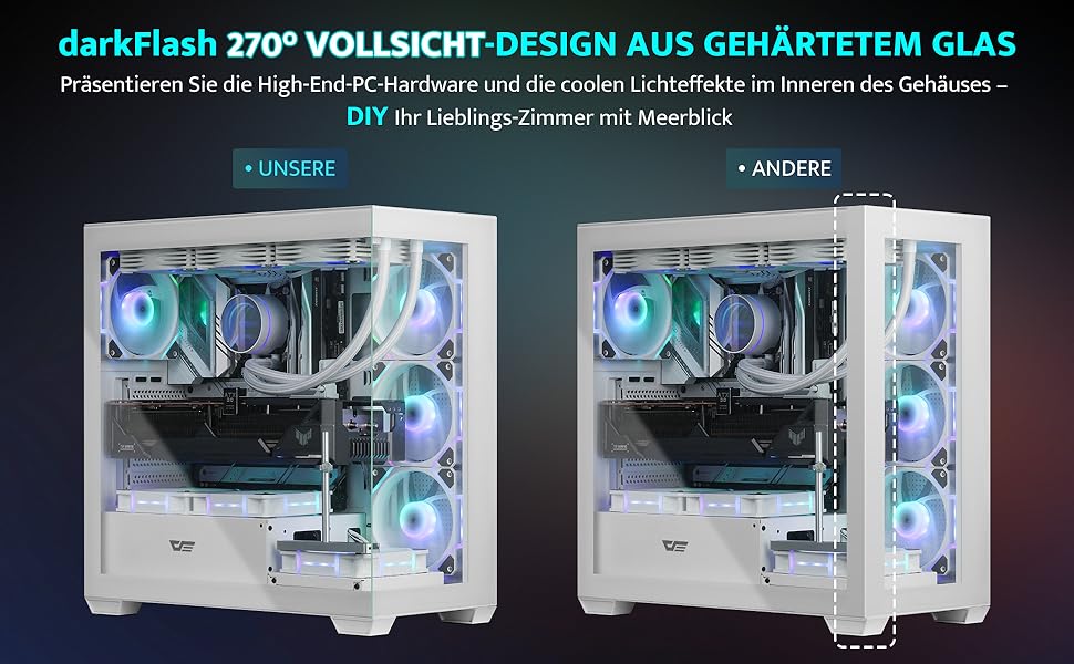 darkFlash DS900: Корпус для ПК ATX Mid-Tower з 4 PWM ARGB-вентиляторами, подвійна скляна панель, підтримка радіаторів водяного охолодження 360mm, USB Type-C, чорний