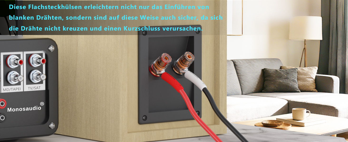 Конектори для акустичних кабелів Monosaudio SY1508R, позолочені (родий), Y-подібні плоскі клеми з гвинтовим затискачем, 8 шт. (для кабелів до 4,5 мм)