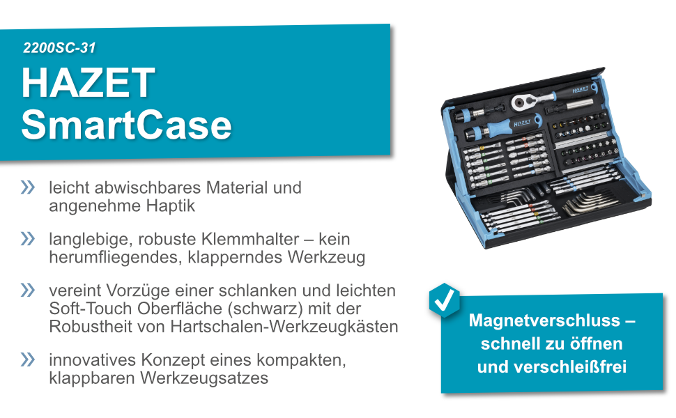 Набір бітів HAZET Smartcase 2200SC-31, 73 предмети, шестигранник 6,3 мм (1/4''), компактний складний кейс, інструменти для ремонту, вироблено в Німеччині