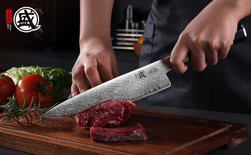Японський кухонний ніж MITSUMOTO SAKARI Gyuto, порошкова сталь VG-Pro, 20 см, чорна ручка