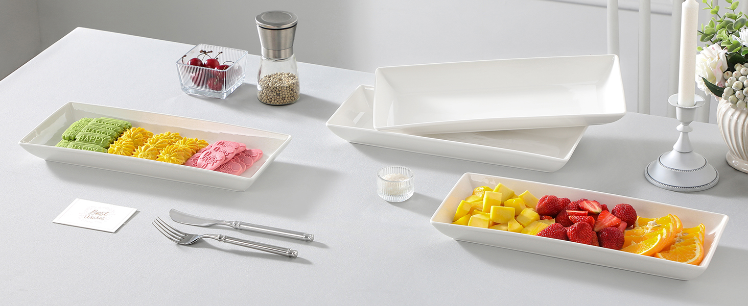 MALACASA Набір сервірувальних тарілок з порцеляни, 4 шт., 30 x 18 см, білий