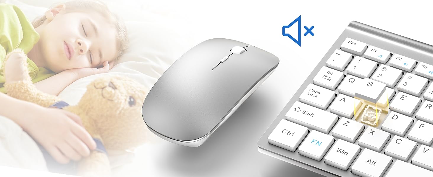 Комплект клавіатури та миші TopMate 2.4G Ultra Slim: тиха клавіатура з перемикачами Schissschalter та миша 2400DPI, USB, з батарейками AA/AAA, для PC/Laptop/Windows/Mac (Рожево-золотий/Білий)