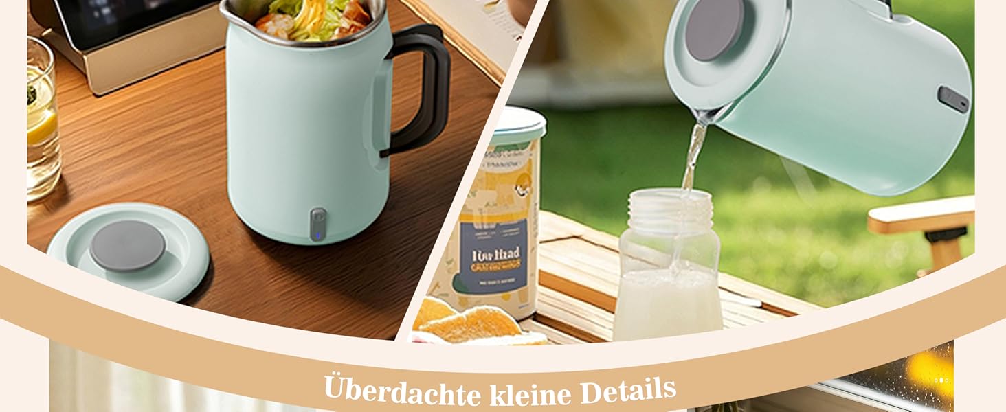 Електричний чайник 0.9л з нержавіючої сталі 304, 1360W, швидке кип'ятіння за 4-6 хвилин, класичний компактний дизайн, кнопка вмикання в один дотик, автоматичне відключення та захист від перегріву, для дому, офісу та любителів кави (світло-зелений)