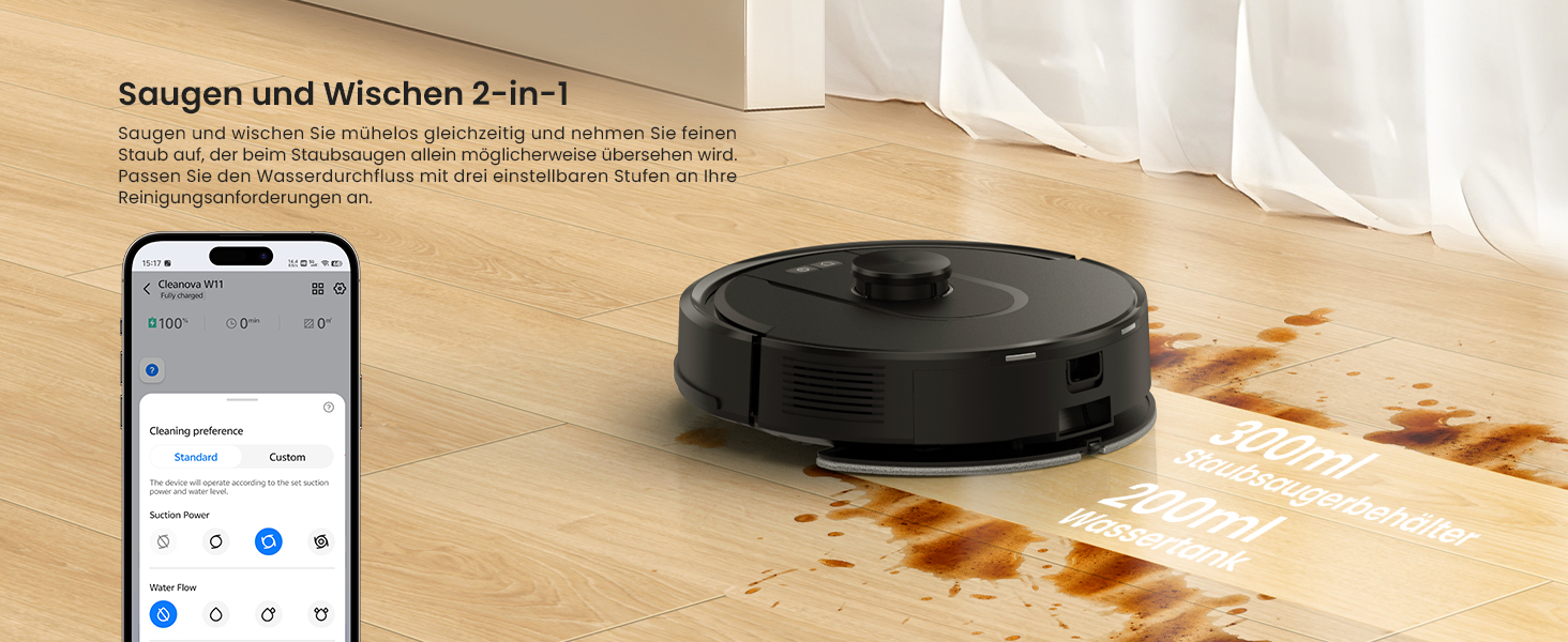 Робот-пилосос Vexilar W11 з функцією миття, LiDAR навігація, потужність 5000Pa, тривалий час роботи, WiFi, ідеальний для килимових покриттів