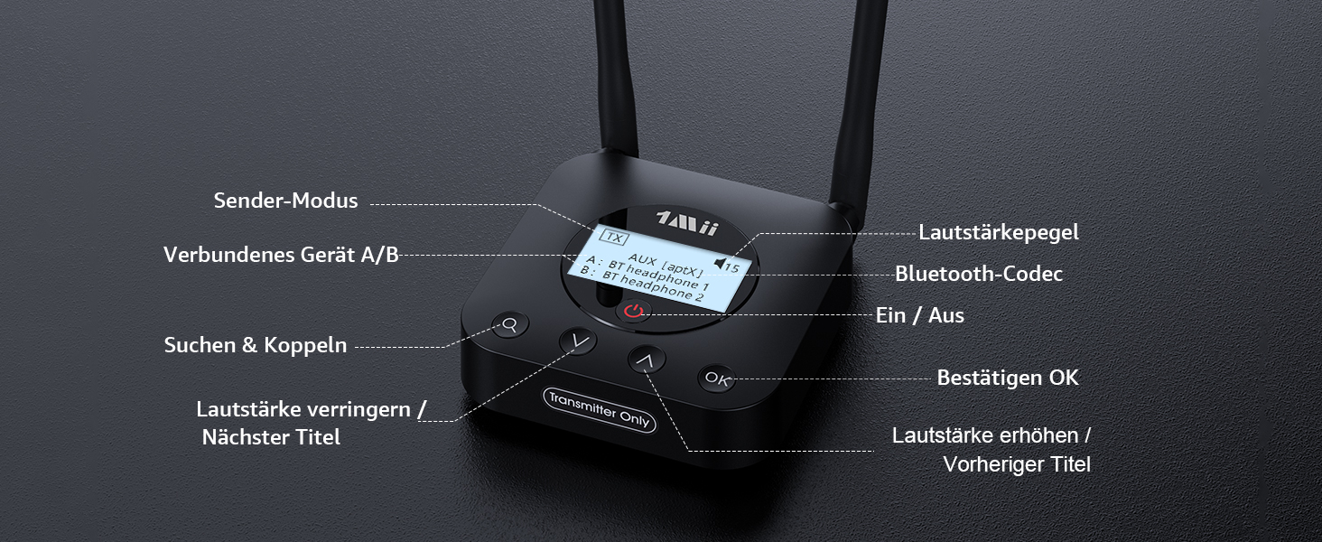 Bluetooth 5.3 трансмітер для ТБ 1Mii B06TX+ з дисплеєм та підтримкою Dual Link