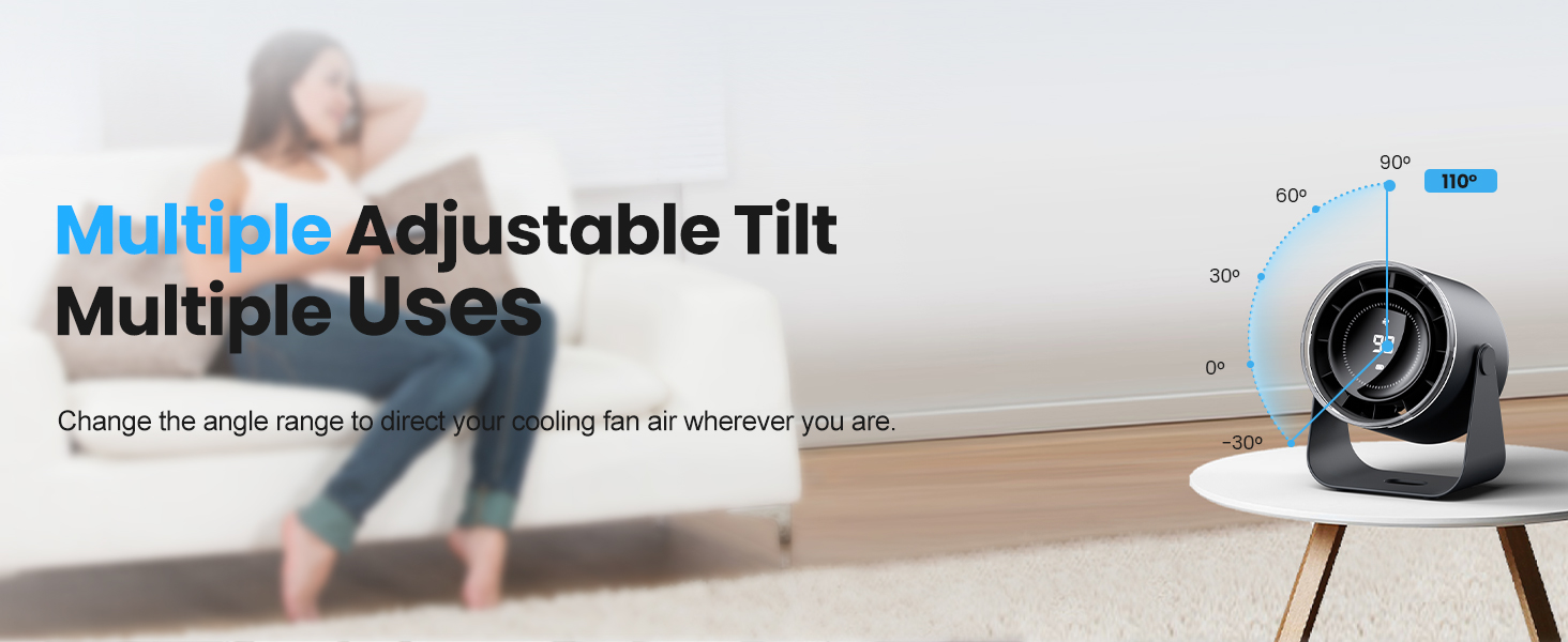 Вентилятор WSKEN з акумулятором - турбо режим, цифровий дисплей, 100 швидкостей, портативний настільний вентилятор, 115° обертання, потужний потік повітря, тиха робота, міні вентилятор для офісу, на вулицю, блакитний/чорний