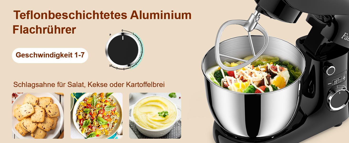 Кухонна машина-міксер Facelle 1500W з чашею 5.5л/4.5л, 10+ програм, чорний