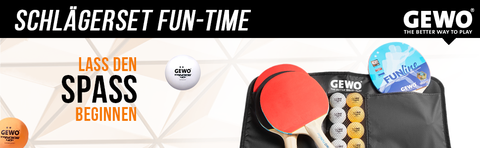 Набір для настільного тенісу GEWO Fun: одиночні та комплекти (1-4 ракетки, м'ячі, сумка, сітка) – для початківців, хобі та розваг. Поверхня з пористою структурою, конкавний хват. 2 ракетки + 3 м'ячі + сітка (4 ракетки + 10 м'ячів + сумка)