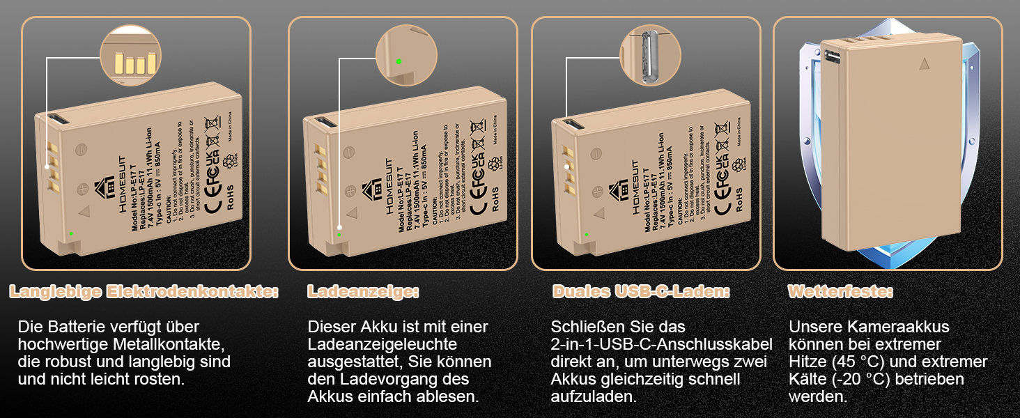 Акумулятор LP-E17 1300mAh та зарядний пристрій Dual USB LED для Canon Rebel SL3, SL2, T8i, T7i, T6i, T6s, EOS R10, R50, R8, RP, M3, M5, M6, 200D, 77D, 750D, 760D, 2x LP-E17 (колір: коричневий)