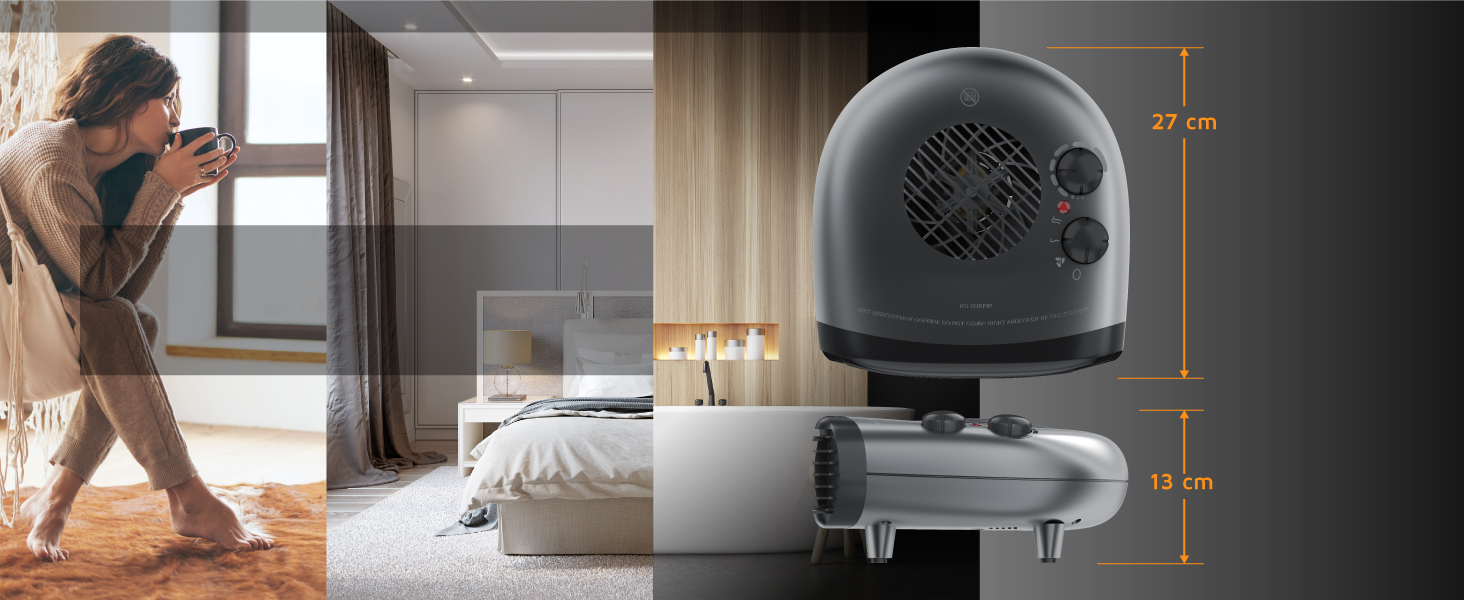 Електричний обігрівач Brandson Heizlüfter 2000W з термостатом, 3 режими потужності, енергоефективний та тихий, захист від перегріву (Cool Grey)