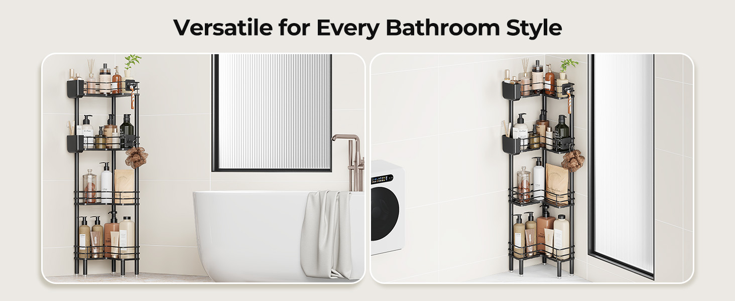 Набір з 4 кутових полиць для душу Orimade, нержавіюча сталь, чорний