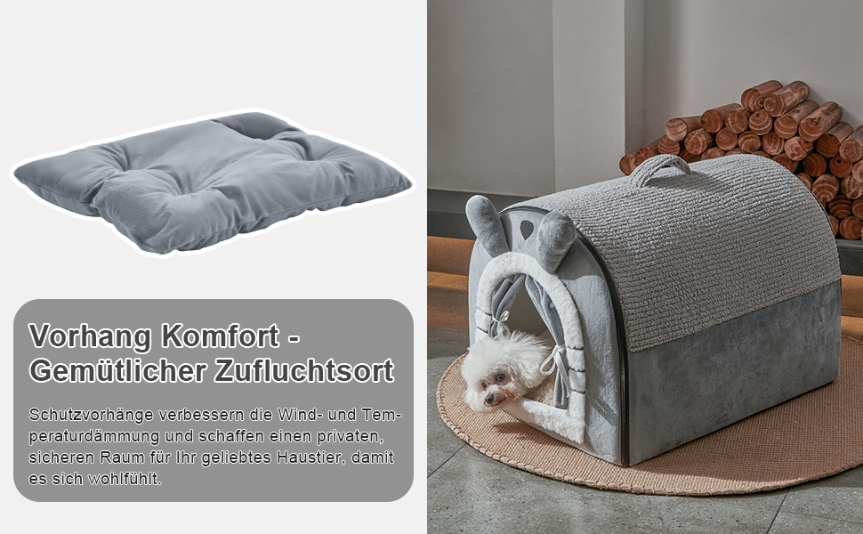 Будка для собак середнього розміру Jiupety з завісою, портативна переносна будка для собак, розмір L (61x45x45 см), сіра, знімний м'який лежак
