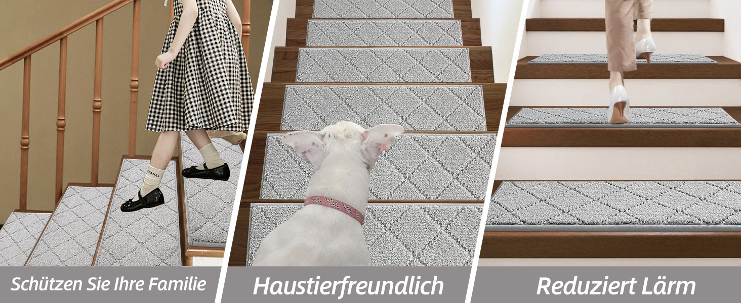 Ковзаючі сходи COSY HOMEER (4 шт.) 70x22 см, антиковзаючі, самоклеючі, машинне прання, 100% поліестер, TPE-підкладка, для дітей, літніх людей та домашніх тварин, сірі