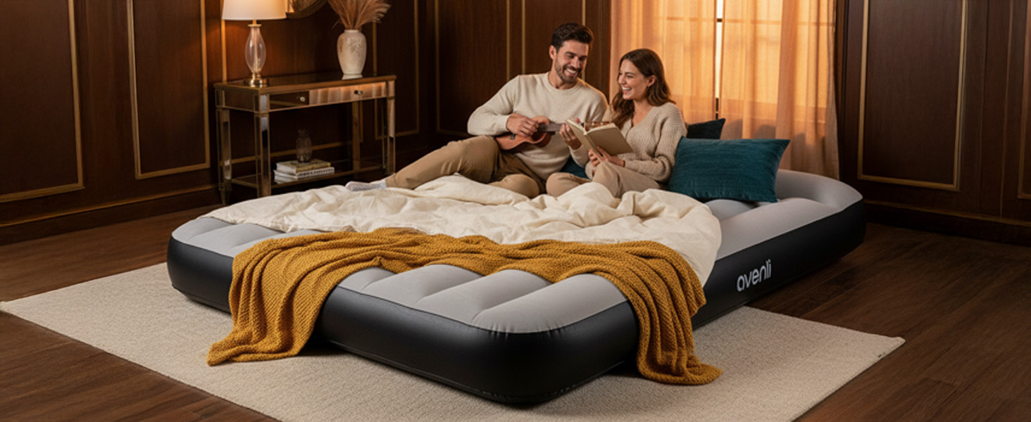 Надувний матрац для кемпінгу AVENLI з 2 подушками та насосом для 2 осіб (203x152x22 см) - зручне ліжко для відпочинку та подорожей