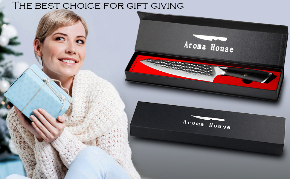 Ніж кухарський Aroma House 8 дюймів (20 см) з дамаської сталі, професійний, для м'яса та кухні, з ергономічною ручкою