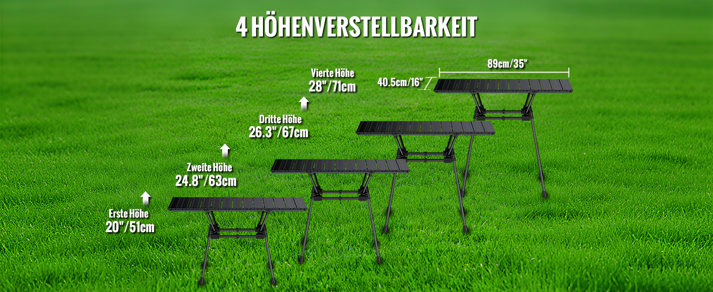 Складаний туристичний стіл Garllen 82x40 см, регулювання висоти (44/70 см), знімний стіл зі сталі, для пікніка, грилю, саду та кемпінгу