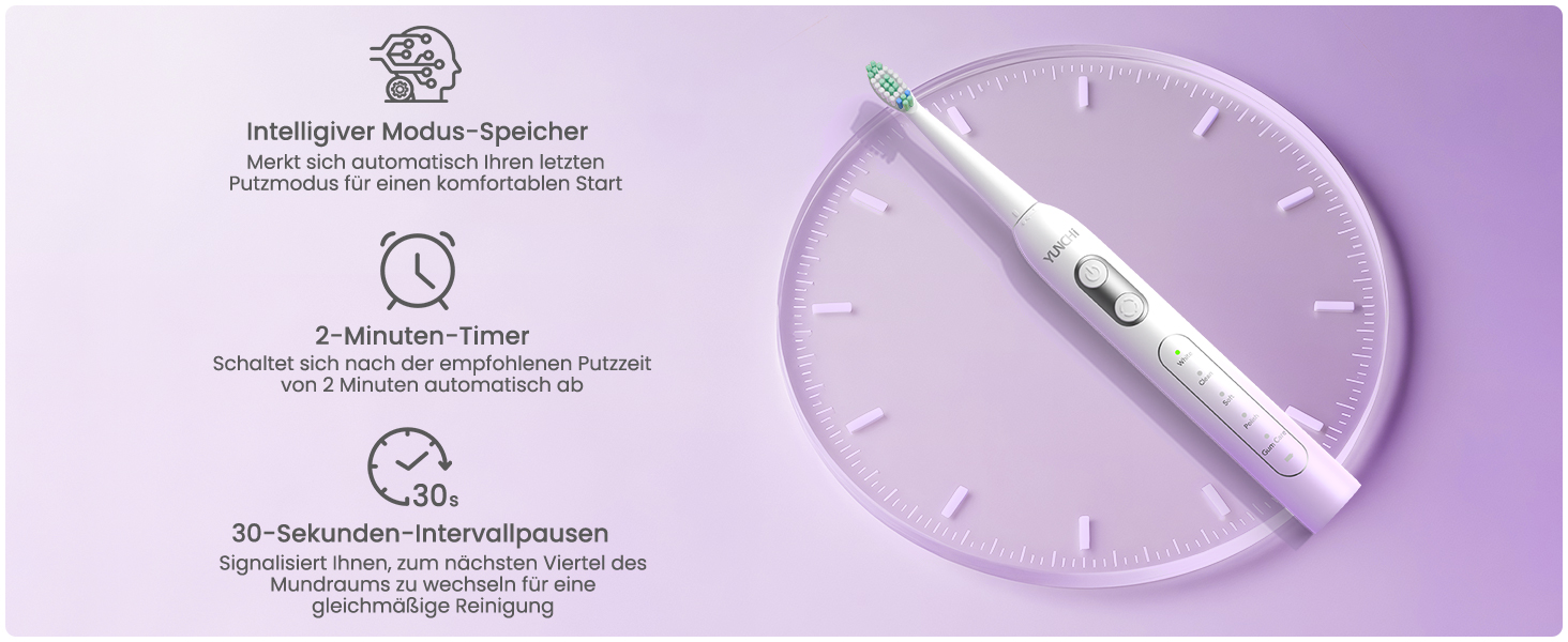 Електрична зубна щітка YUNCHI C2 з 40000 вібрацій на хвилину, звукова щітка для дорослих, зарядка USB-C, акумулятор на 55 днів, 5 режимів чищення, таймер 2 хвилини, 8 насадок, дорожній футляр, чорний (C2 фіолетовий та білий)