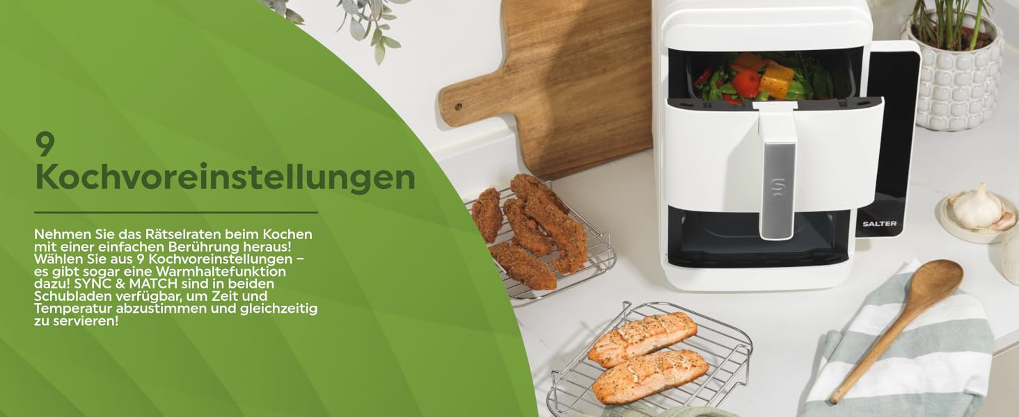 Фритюрниця Salter VertiCook Ultra з вертикальним подвійним ящиком, 9л, 12 функцій, без PFAS