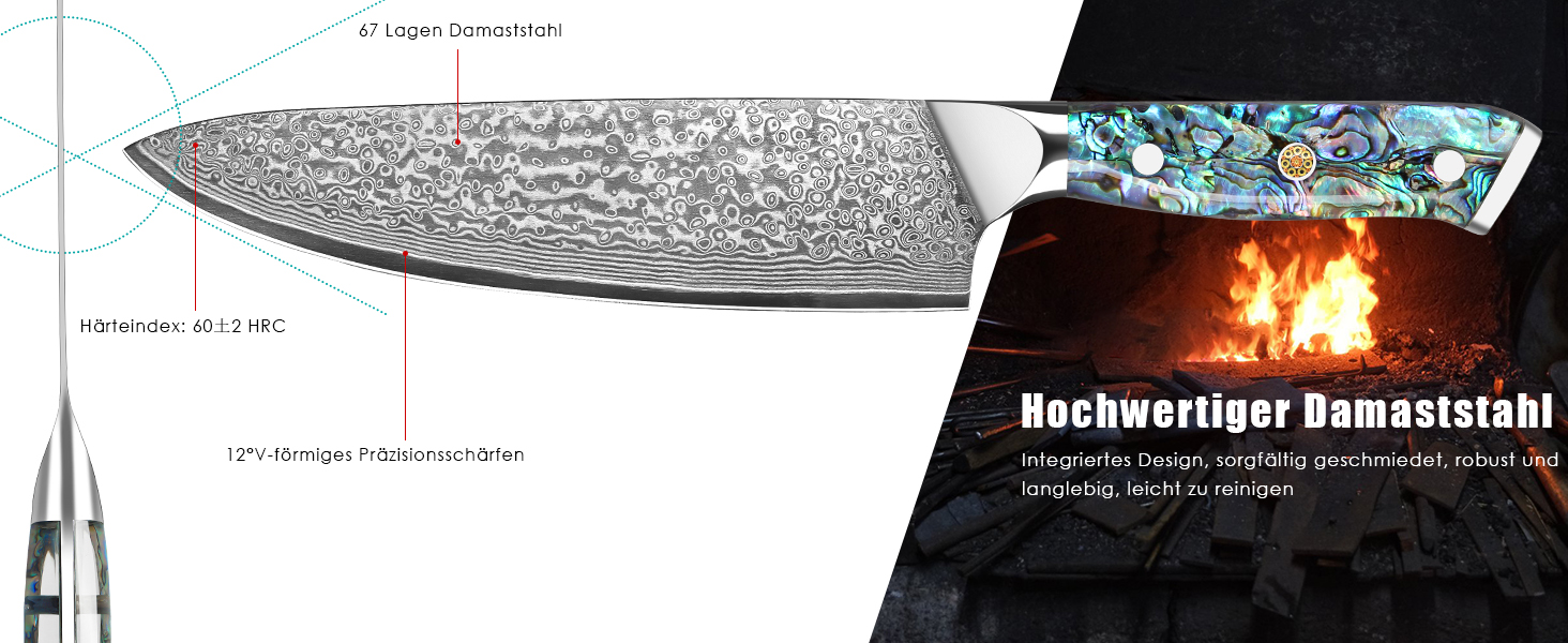 Ніж Santoku з дамаської сталі 18 см: преміум якість, VG-10 сталь, ручка з мушлі Абалоне, подарункова коробка