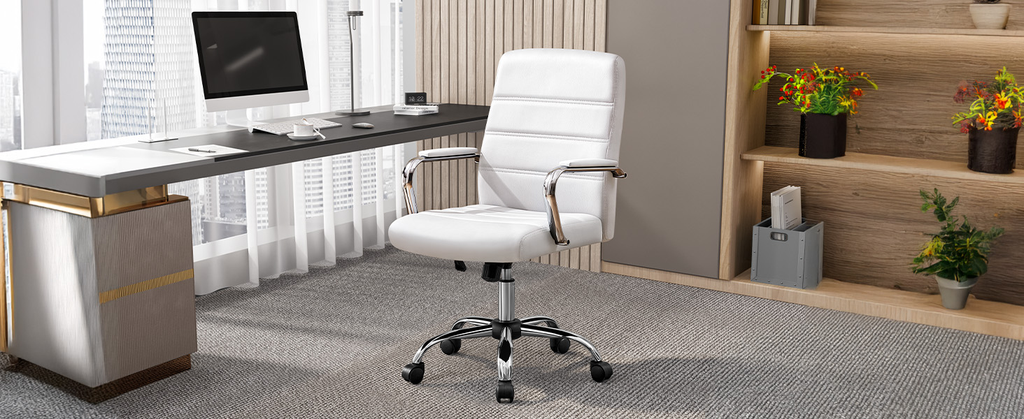 Офісне крісло Yaheetech: ергономічне, з підлокітниками, поворотне, до 130 кг, біле