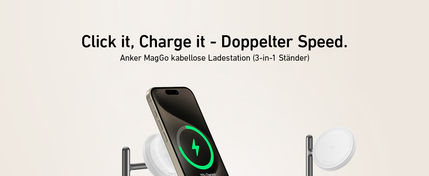 Anker MagGo Зарядна станція 3-в-1 бездротова, 15W, MagSafe, Qi2, для iPhone 16/15/14/13, AirPods Pro, Apple Watch Ultra (з USB-C адаптером та кабелем)