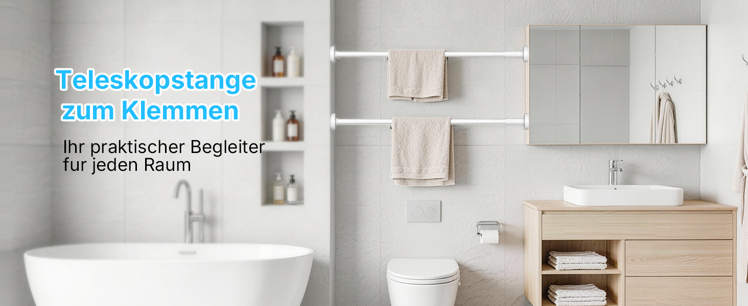 Штанга для карнизів без свердління, 100-230 см, регульована телескопічна штанга для душу, вікна та балкону (діаметр 25 мм, білий)