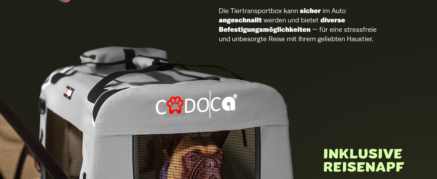 CADOCA® Collapsible Dog Carrier - Portable & Breathable Pet Travel Box - Large 60x42x44cm Grey