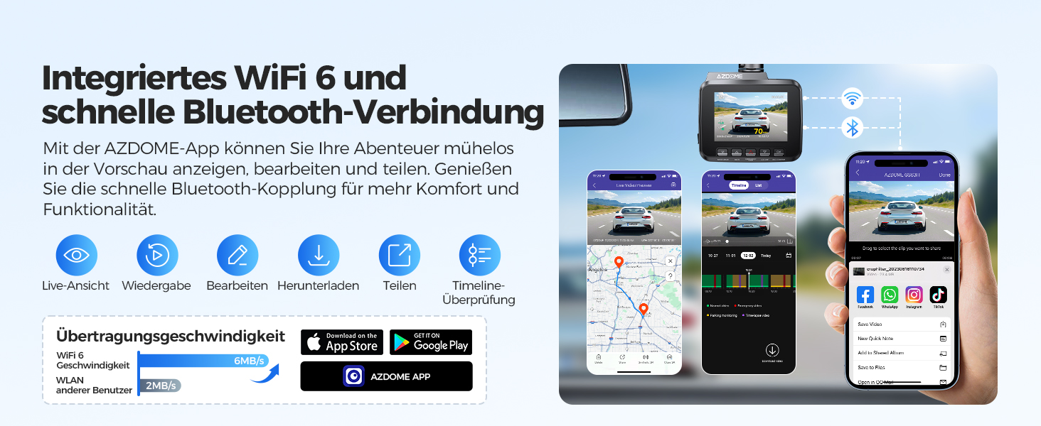 Відеореєстратор AZDOME GS63H 4K з Wi-Fi, GPS, Нічне бачення та Широким кутом 170°, WDR, IPS 2.4', Паркувальний режим, Детектор руху, Циклічна запис