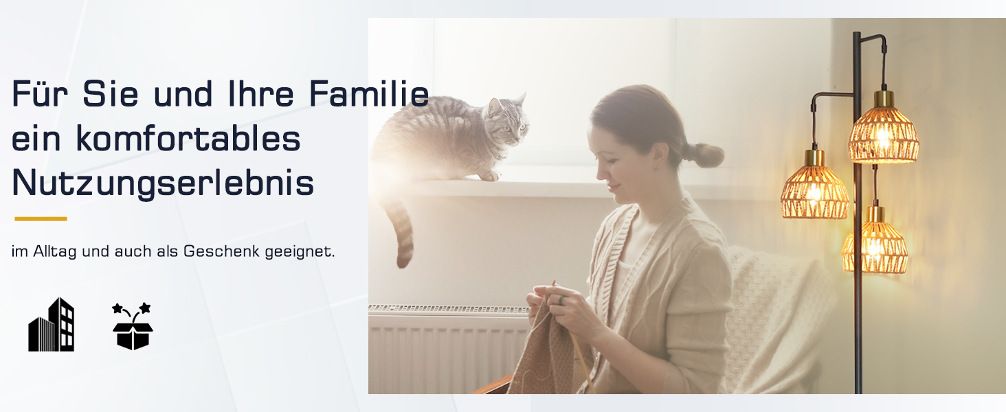 Стійка лампа ShineMuse Boho з ротангу, чорна, вінтаж, 170 см, 3 E27, LED, диммер, для вітальні