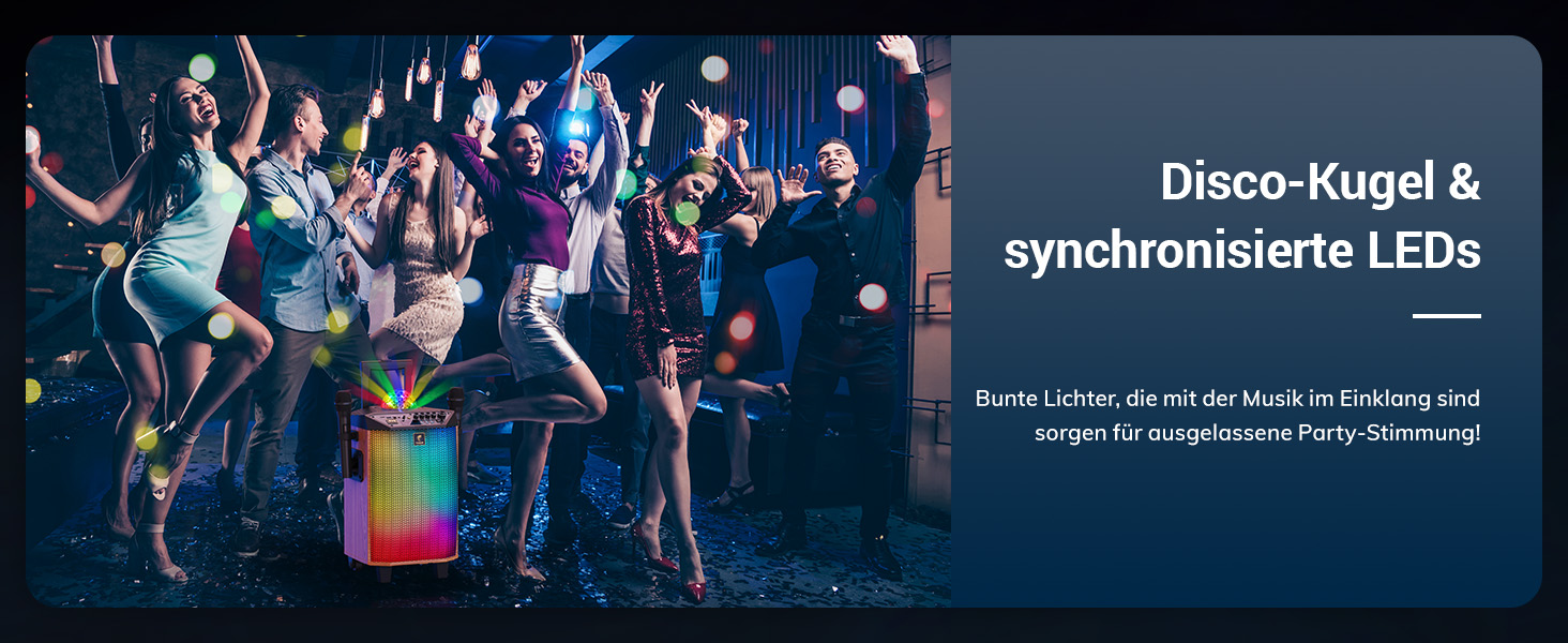 Караоке система TONOR K20 з 2 мікрофонами, Bluetooth, світлодіодна куля, для дому та вулиці