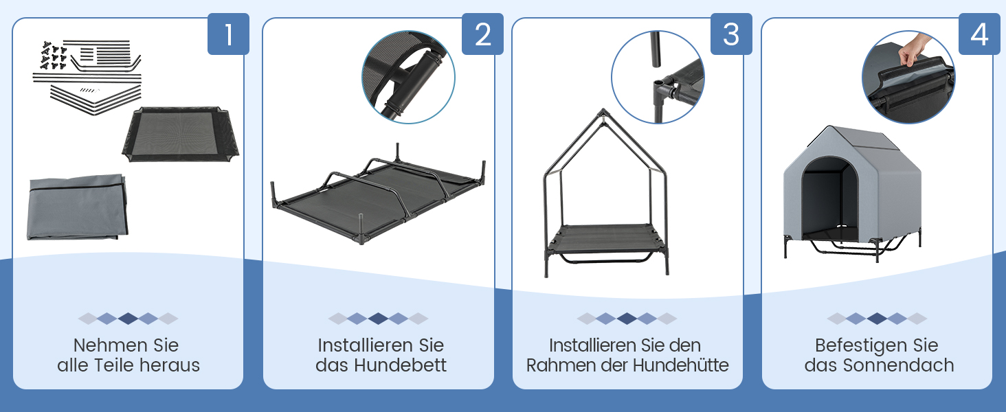 Будка для собак COSTWAY 2 в 1 з піднятим ліжком, Outdoor, сірий Оксфорд (84 x 132 x 114 см)