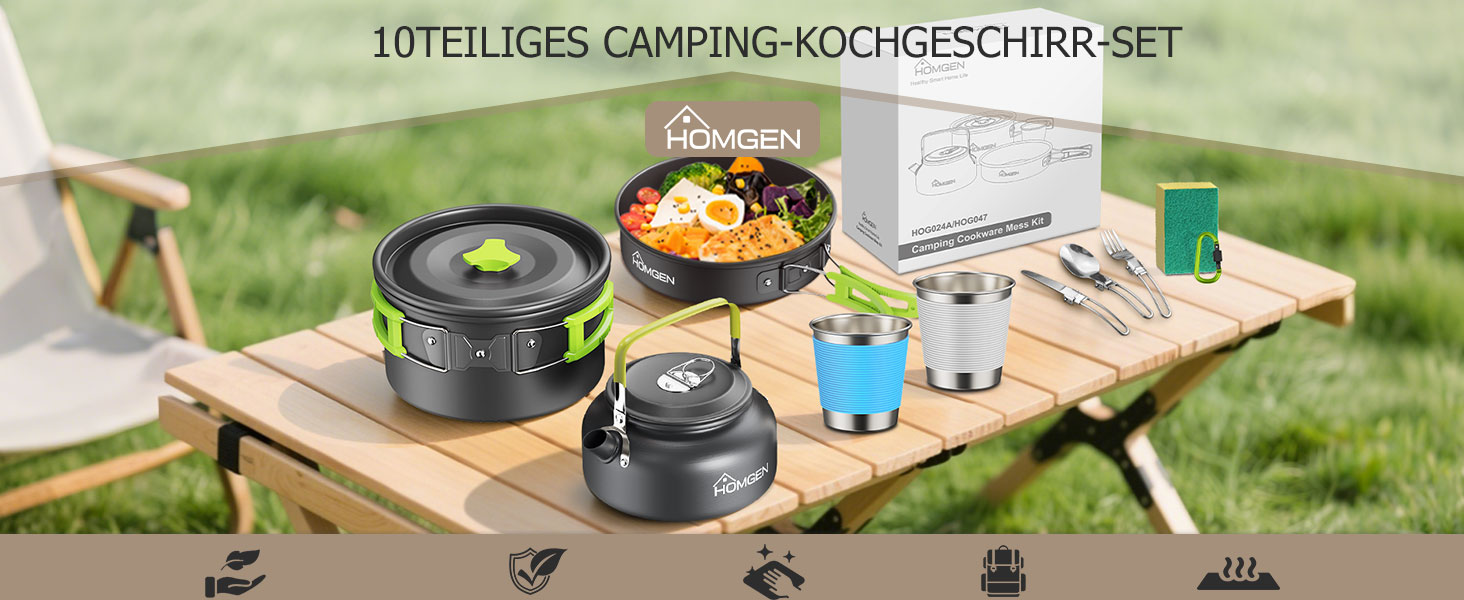 Набір кухонного посуду для кемпінгу Homgen: каструлі та сковорідки з алюмінію, легкий, для 2-3 осіб, з сумкою для зберігання, підходить для кемпінгу, пікніків, походів