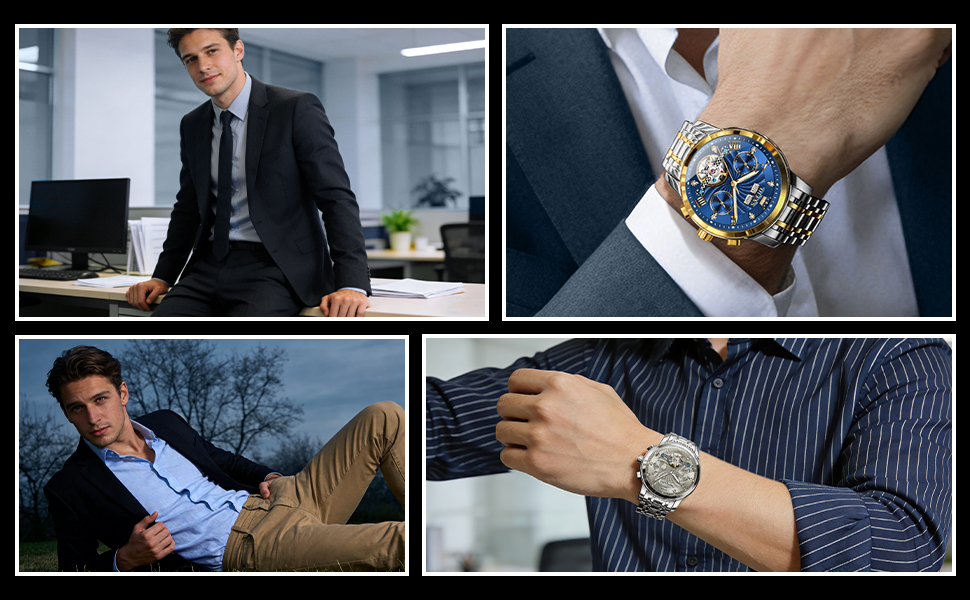 Чоловічий механічний годинник OLEVS 7088 з автопідзаводом, турбійоном та календарем, водонепроникний, сріблясто-сірий